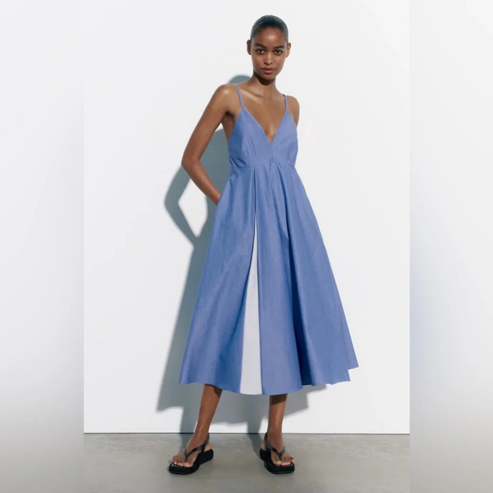 STRIPED POPLIN DRESS - Picture 1 of 4